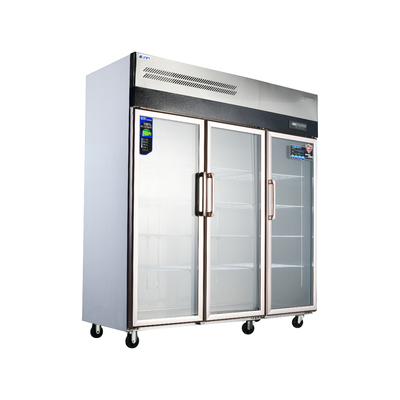 réfrigérateur vertical de cuisine en acier inoxydable 304/201 avec vitrine en verre commercial