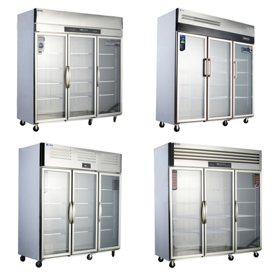 réfrigérateur vertical de cuisine en acier inoxydable 304/201 avec vitrine en verre commercial